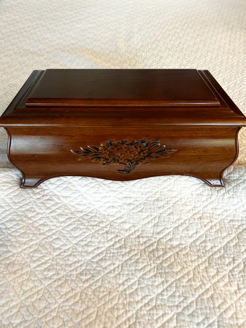 Vintage The Bombay Company Floral Carved Wooden Jewelry Box
